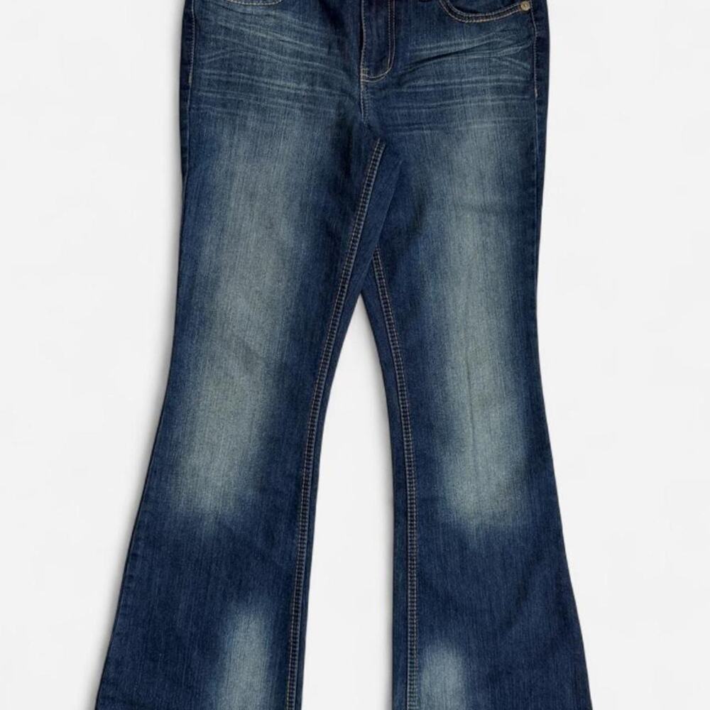 LEI Jeans Juniors Size 7 Regular Flare Bootcut Low Rise Stretch Blue Denim Y2K